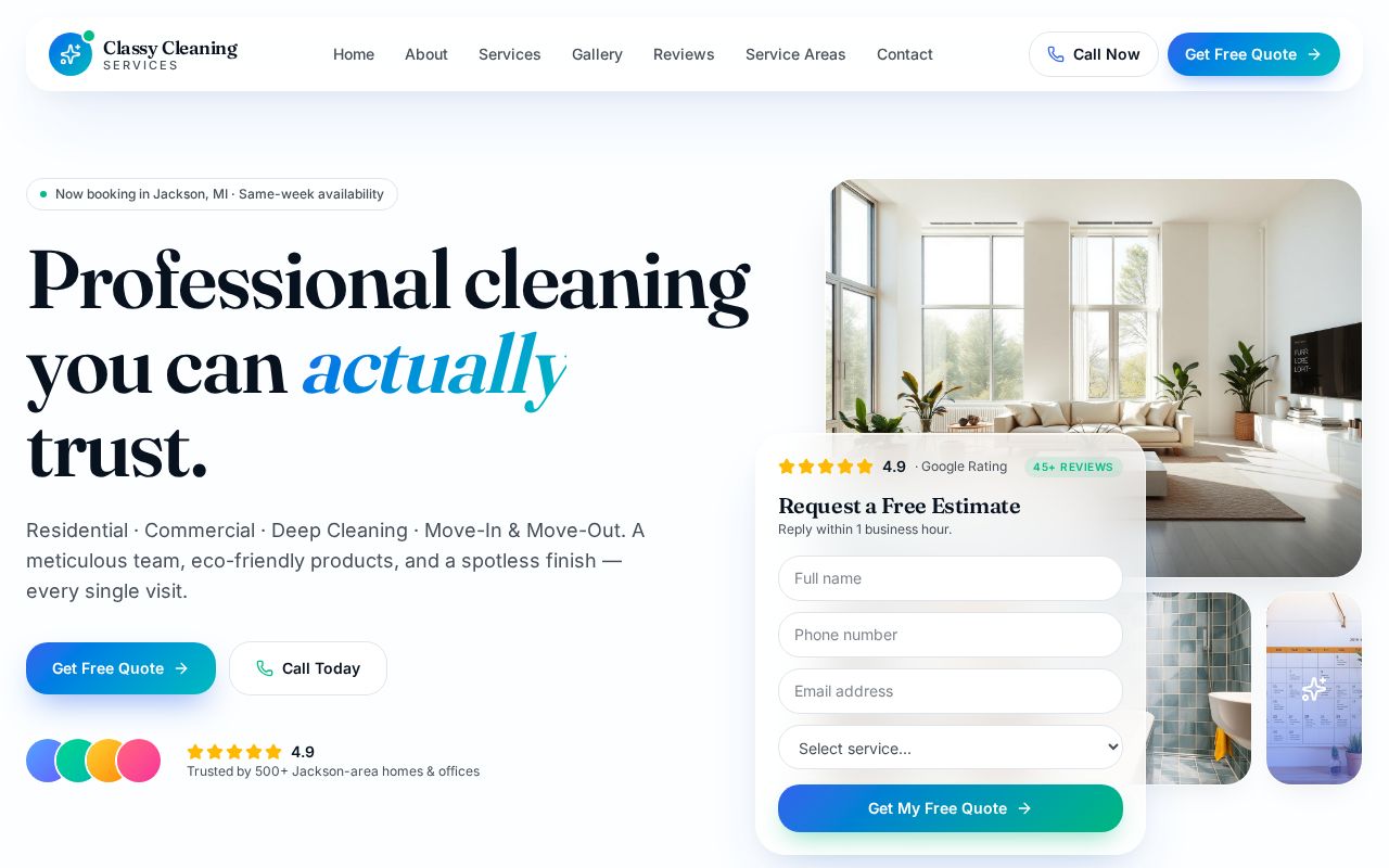Classy Cleaning Services website design by Sam Web Studio