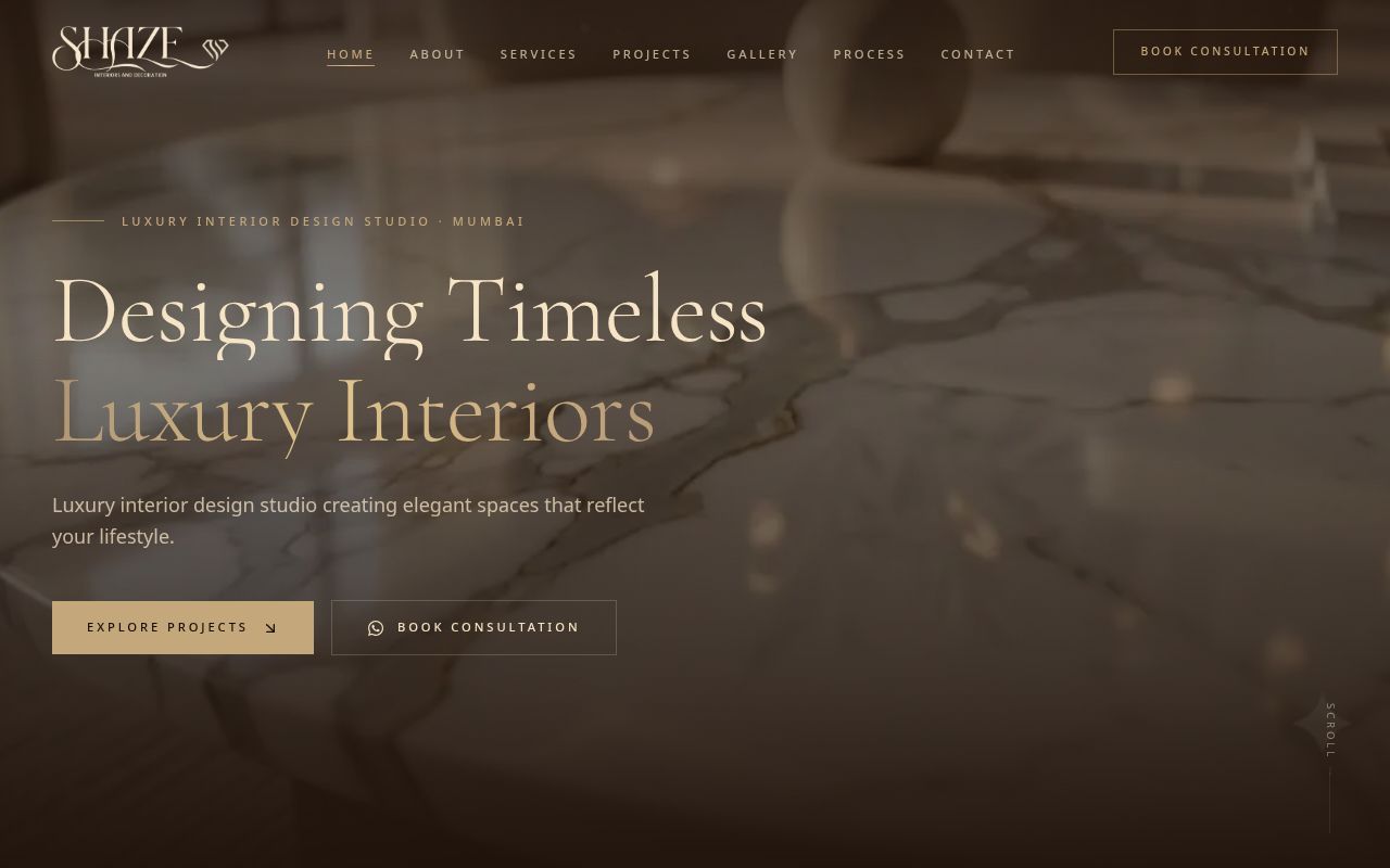 Shaze Interiors website design by Sam Web Studio
