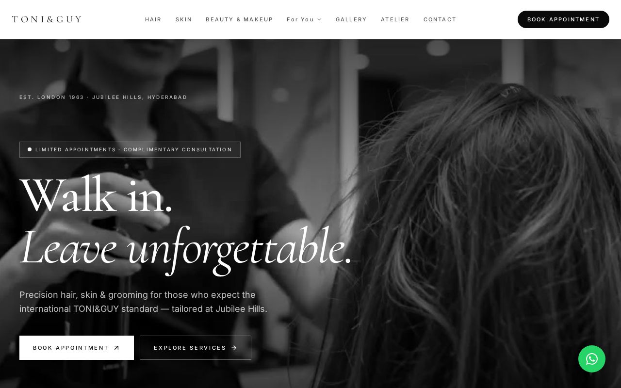 Toni & Guy Jubilee Hills website design by Sam Web Studio